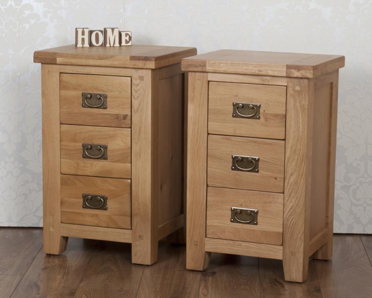 Pair Bedside Tables Oak Solid Chunky Harrogate Natural 3 Drawer eBay